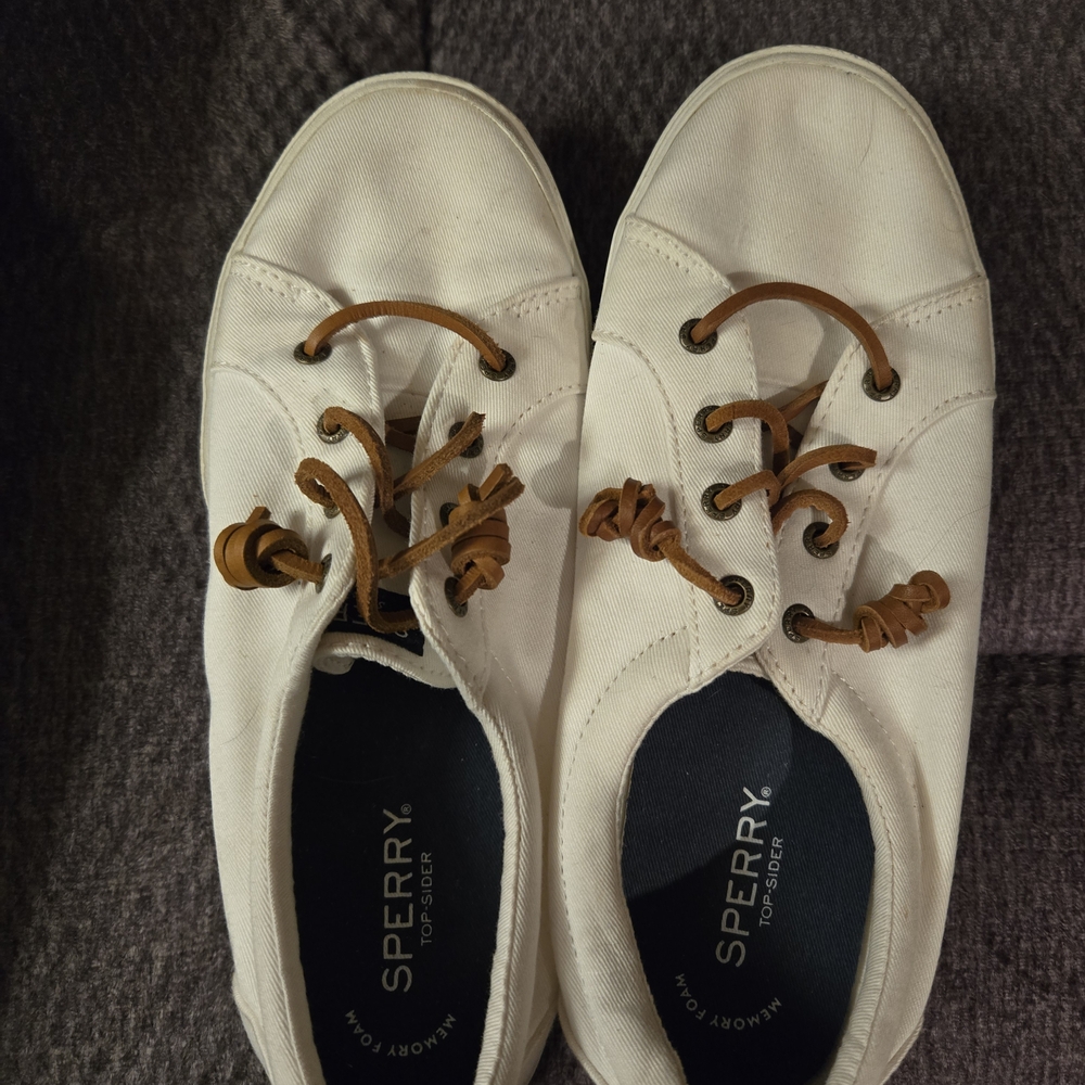 Sperry Women's White Sneakers with Tan Laces